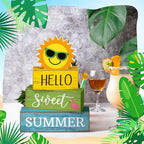 Yuntau 4 Pcs Summer Table Decoration Hello Sweet Summer Tiered Tray Decor Rustic Wood Flamingo Centerpiece Summertime Decorative Block Signs Farmhouse Tabletop Decor for Home Kitchen Shelf Office - style: Sunshine
