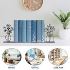 Metal Flower Book Ends Flower Vase Bookends Decorative Book Ends for Shelves Bookshelf Home Office Desk Bookshelf Decor Gift for Reading Enthusiasts - style: Flower Decorative Bookends
