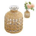 Flower Vases with Rattan Cover Straw Woven Glass Vase Boho Glass Flower Vase for Arrangement Table Decoration, 4.44''X1.77''X3.14'', B Style - size: 4.44IN