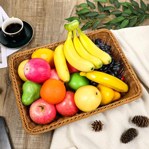 6 Pack Woven Serving Baskets 15.8 Inch Wicker Bread Baskets Rectangle Rattan Storage Display Trays Tabletop Food Serving Basket for Bread Food Vegetables Fruit