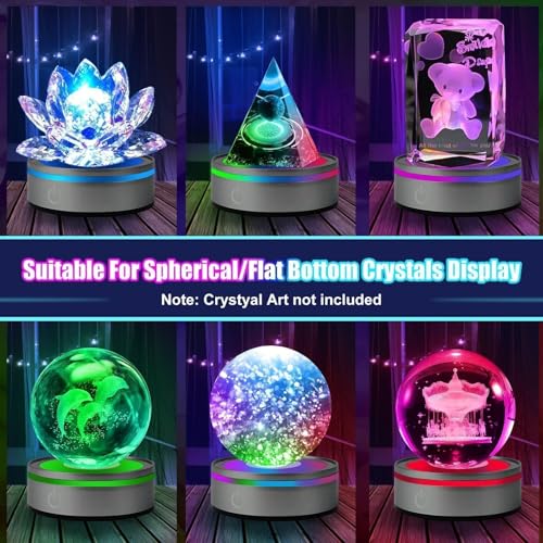 EEEKit 2 Pack 6 Colors LED Light Base, 3-inch Non-Slip Round Stand Display Plate Flat & Spherical Recess Show Crystal Ball Stand for 3D Crystal Glass Art - color: Round