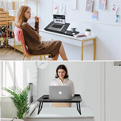 Laptop Desk for Bed Couch,Lap Desk for Laptop,Portable Laptop Stand for Desk,Small Adjustable Laptop Desk,Foldable Bed Table for Laptops and Writing, Bed Tray Table with Cup Holder(Black) - color: Black