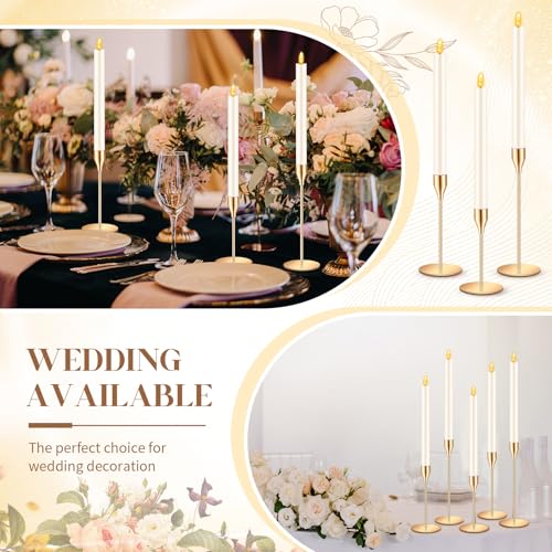 FillTouch 30 Pcs Gold Candlestick Holders with Flameless LED Candles Bulk Includes 15 Metal Candle Holders 15 Ivory Battery Operated Taper Candles for Wedding Valentines Table Centerpieces Home Decor - color: Gold Holders, Ivory Candles