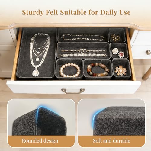 8pcs Felt Desk Drawer Organizer Tray, 4 Sizes Drawer Organizers Set for Office Supplies, Jewelry, Makeup, Cosmetics, Desk & Drawer Storage (Charcoal) - color: Charcoal