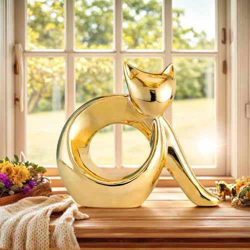 Abstract Golden cat Statues Home Decor, Ideal Decor for Home, Office, or Café. Perfect for Shelf, Living Room, or Desk Display Unique Gift for Cat Lovers & Art Collectors - style: Antique