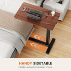 Sweetcrispy Overbed Bedside Table with Wheels, Adjustable Hospital & Home Use Bed Table, Rolling Laptop Table, Mobile Standing Desk, Rust - color: Rust