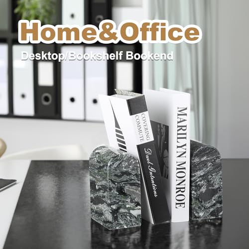 Koville South African Natural Marble Bookends for Shelves, Non-Slip Book Ends, 13LBS Ultra Heavy Duty Marble Book Holder Organizer, Apartment Decor for Movies/CD/Video Games(Olive Green) - color: Green Marble-olive Green, size: 13lb