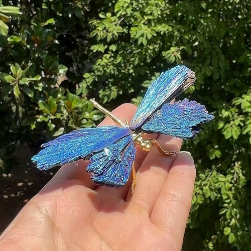 Dragonfly Statue Natural Electroplated Blue Tourmaline Dragonfly Decor Collection Natural Home Decor Healing Crystals Dragonfly Gift for Women (Silver Blue, Small Size) - color: Blue Dragonfly-s, size: Small Size
