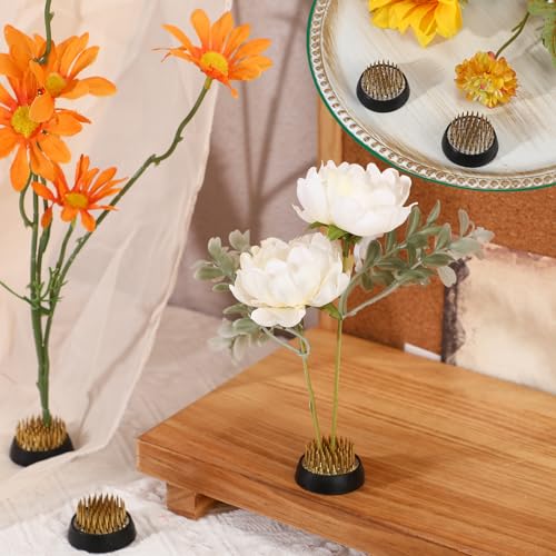 Sliner 16 Pieces Floral Frogs 2 Inch Round Brass Flower Holder Japanese Ikebana Vase Kenzan Flower Flower Arranger Flower Fixed Tools Pin for Flower Arrangement Home DIY Craft - color: Gold, size: 2 Inch