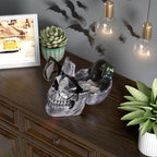 READAEER Skull Glasses Stand Holder, Creative Eyeglasses Holder, Sunglasses Spectacle Display Rack, Key Holder Resin Sculptures for Entryway, Home, Office, Desk, Nightstand (Silver) - color: Silver