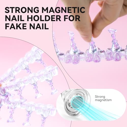 Nail Stand for Press On Fake Nails Painting Display Practice, Powerful Magnetic Nail Holder for Design, Flower Nail Stand with 200 PCS Double-Sided Tapes, Nail Tools for Home Salon - color: Purple Flower, size: Medium