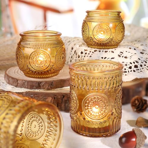 36 Pcs Amber Candle Holders - Vintage Candle Holder for Rustic/Boho Wedding Table centerpieces, Bridal Shower, Baby Shower Decoration - color: Amber