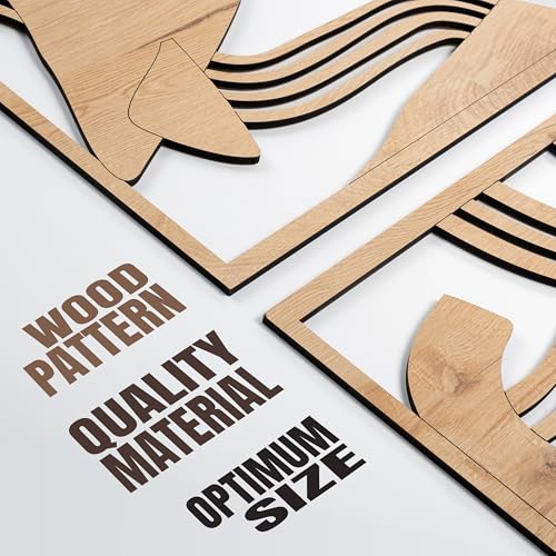 qmmp Modern Wooden Wall Sculptures - Set of 3 - Home Decor Accent - Large Wall Art for Living Room, Bedroom, Office - Easy Installation (Oak, Medium - Abstract Shapes) - color: Oak, size: Medium - Abstract Shapes