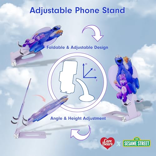 Sonix Character Phone Stand | Adjustable Cell Phone Holder, Desk Stand, Dock | Care Bears x Sesame Street Purple | Share Bear & Cookie Monster - color: Share Bear & Cookie Monster