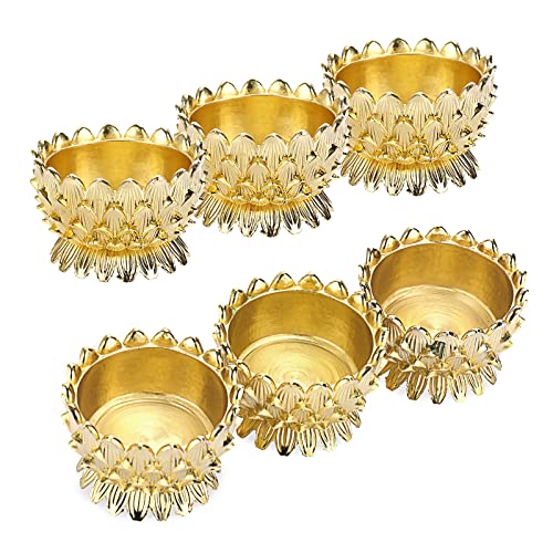 OwnMy 6 PCS Metal Lotus Ghee Oil Lamp Holder Gold Lotus Tea Light Candle Holders Set, Altar Diya Butter Lamp Holders Candle Centerpieces for Diwali Puja Pooja Decoration