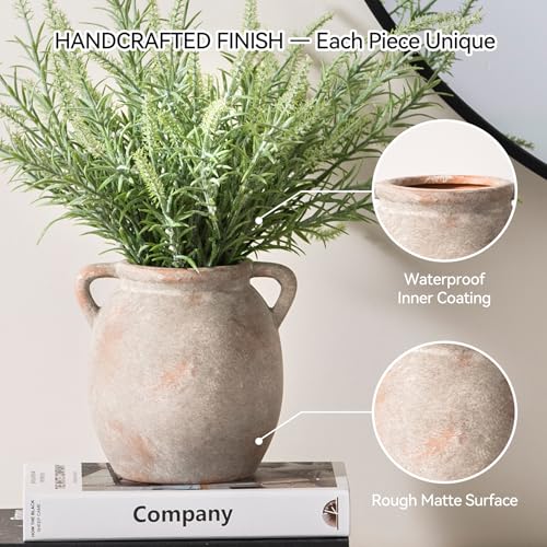 Dobbyby Ceramic Flower Small Vase 6 inch Farmhouse Rustic Vase Decorative Pottery Terracotta Vases for Home Decor Table Mantle Fireplace Living Room Bathroom Wedding Centerpiece - color: S-terracotta