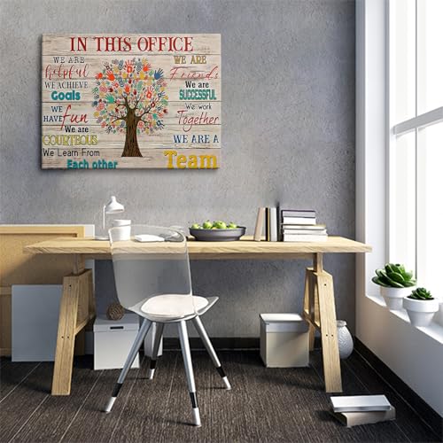 HDXUFJQ Inspirational Canvas Wall Art for Office - Team Rules Motivation Positive Quotes Wall Decor - Teamwork - Ready to hang (16"x24") - color: In this office (beige), size: 24"L x 16"W