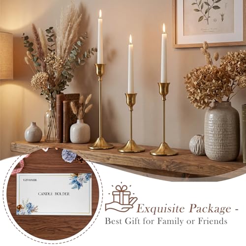 Gold Candlestick Holders Set of 6, Weighted, Metal Taper Candle Stick Holders, Vintage Christmas Brass Home Decor for Table, Mantel, Room Decorations Housewarming Gift Gold-6 - color: Gold, size: Set of 6