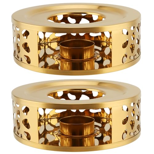 2 PCS Metal Teapot Warmer Base, Stainless Steel Teapot Warmer with Tealight Holder for Glass or Ceramic Teapot, Gold