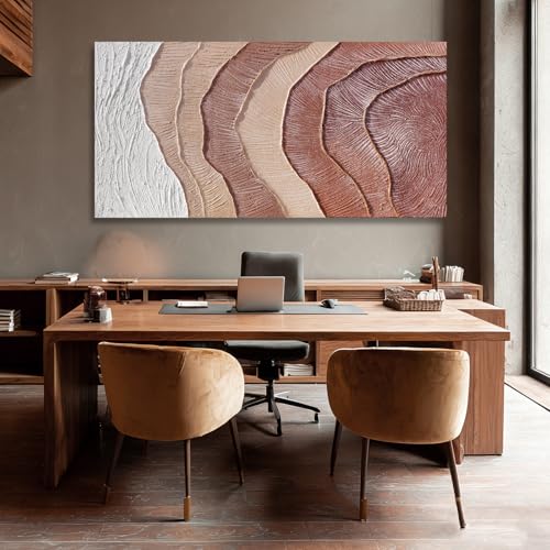 Hue7Art Large Earth Tone Abstract Wall Art Organic Texture Canvas Painting in Cream Taupe and Brown Modern Minimalist Artwork for Living Room Bedroom Home Decor 29x58 Inch - color: White and Reddish Brown, size: 58"L x 29"W