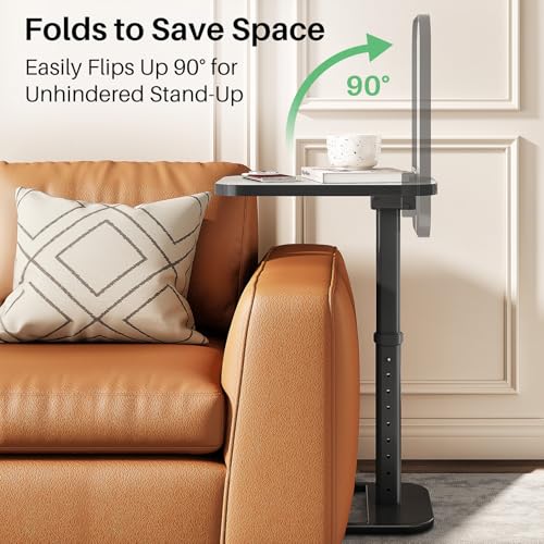 Kitstorack TV Tray Table, Adjustable Height & Rounded Metal Corners, Snack Table for Couch, Sofa, Bed, Chair, Living Room, C Shaped End Side Table for Eating, Dinner or Laptop, Small Spaces, White - color: White, style: Standard