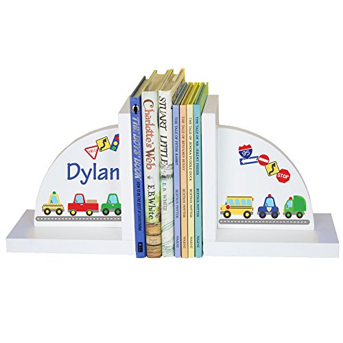 My Bambino Personalized Bookends Custom White Wood Book Ends for Children's Books | Baby Shower & Nursery Gift (Cars and Trucks) - color: Cars and Trucks