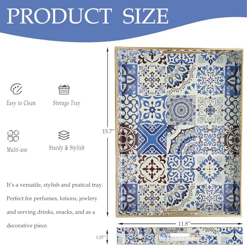 Spsyrine Decorative Serving Tray with Handles, Lacquered Coffee Table Tray for Ottoman, Rectangular Waterproof Platters for Centerpieces, Parties, Living Room, Kitchen Counter Organization SP3040RE1 - color: Sp3040re1, size: 16" x 12" x 1.6"