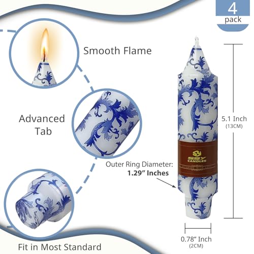 NJAO HOO Floral Taper Candles 5 Inch Short Candlesticks Hand Printed Blue and White Candlesticks Unscented Tapered Candle Set for Spring Home Garden Decor, 4Pcs - color: Blue White, size: 5 In