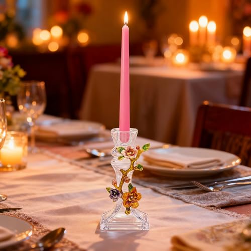 Handcrafted Enamel Glass Candle Holder – Stunning Floral Design with Begonia Flowers for Weddings, Home Décor, and Gift Giving – Unique Handcrafted Piece with Enamel Detailing