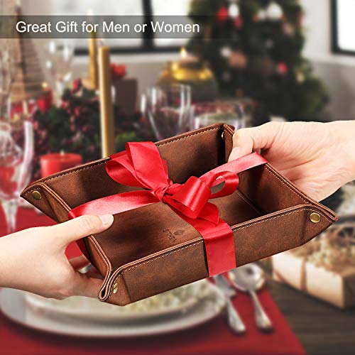 SITHON Valet Tray Desktop Storage Organizer – Premium PU Leather Catchall Bedside Vanity Tray Nightstand Caddy Holder for Keys, Phone, Wallet, Coin, Valentine's Day Gift, Brown - color: Brown