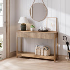 Treocho 47" Console Table with Drawers, Fluted Narrow Entryway Table with Open Shelf, Farmhouse Sofa Table Behind Couch for Hallway, Living Room, Brown - color: Brown