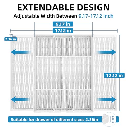 Marbrasse Expandable Desk Drawer Organizer, Mesh Drawer Organizer Tray with 10 Adjustable Compartments, Desk Organizers and Accessories, 5 Dividers Drawer for Office Supplies, Makeup & Vanity (White) - color: Expandable-White