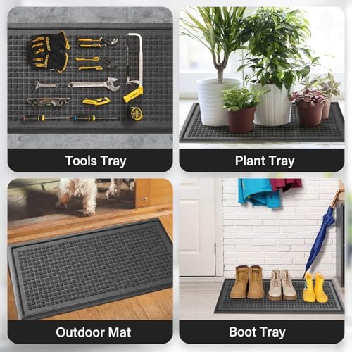 HIYARD Boot Tray for Entryway, Non-Slip Shoe Tray Drying Mat, Waterproof Boot Mat for Muddy Boots, Heavy Duty Shoe Storage Trays, Indoor/Outdoor Use, 16x30 inches, Grey - color: Grey, size: 16" x 30"