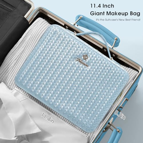 Leather Makeup Case with LED Lighted Mirror 11.4 Inch Travel Makeup Bag Adjustable Brightness in 3 Colors Cosmetic Organizer Artist Storage Bag with Dividers Brush Holder Bag Vanity Shiny Blue - color: ZB-Shiny Blue 11.4 Inch, size: 2-Medium