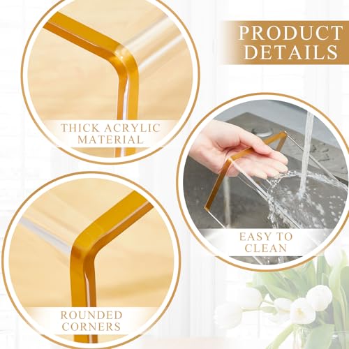 RattanView 5 Pack Clear Acrylic Purses Display Stands, 11" L 5mm Thick Luxury Purse, Handbag, Jewelry & Perfume Risers, Gold Luxury Shoe Display Riser for Closet, Boutique, Vendor Events (5 Tier) - size: 5 Tier