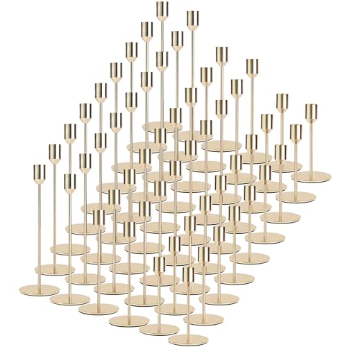 Gold Candlestick Holders Bulk,Taper Candle Holder for Candlesticks Gold Brass Vintage Candle Stick Candle Holder Decorative Candle Holders for Wedding Home Party Table Decor (Set of 54) - size: 54 Pcs