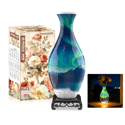 3D Puzzles Vase for Adults, Crafts for Adults, 160 Pieces Plastic DIY Unique Flower Vase with LED Light House Warming Gift Birthday Gifts for Flower Arrangements and Home Decor (Night Light) - color: Night Light