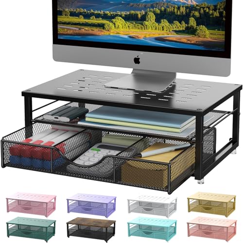 gianotter Computer Monitor Stand Riser, Desk Organizers and Accessories with Drawer, Office Desk Accessories & Workspace Desktop Organizers Storage for Printer Stand (Black) - color: Black