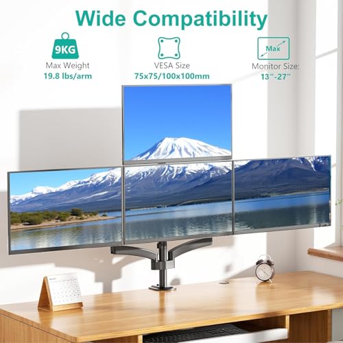 WALI Quad Monitor Mount for 13-27 inch Screens, Extra Tall 4 Monitors Desk Mount, up to 19.8lbs, 32.2 inch Height Max, Fully Adjustable 4 Monitor Arms, VESA 75/100mm (GSDM004S), Black - size: 13"-27", style: Quad Arms