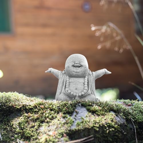 Landical Buddha Sandstone Statues, Zen Monk Praying Statue Sculptures Ornament for Wealth Good Luck Feng Shui Decor Home Office Car Decoration(Laughing Buddha) - style: Laughing Buddha