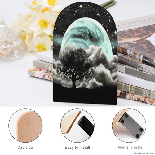Starry Night Black Tree Art Bookends Heavy Duty,Book Organizer for Shelves, Holder Stand Decorative, Stoppers for Books, CD, File, Video Gamesbook Stand，6.7 X 4.7 X 3.9 Inch(Large)