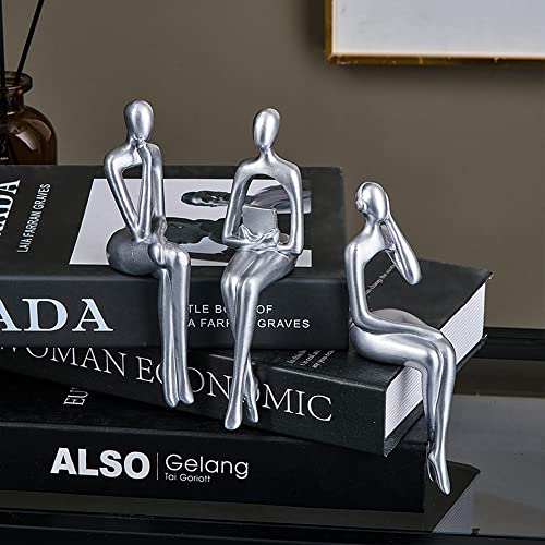 XINXAUN Silver Statue Home Decor - Modern Bookshelf & Desk Decor - 3 Piece Set - color: Silver