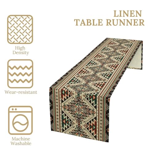 Vintage Tribal Geometric Table Runner Aztec Southwestern Farmhouse Kitchen Dining Table Decoration for Home Party Decor Aztec Table Runners 13x36in - color: Beige-black-2, size: 13x36in