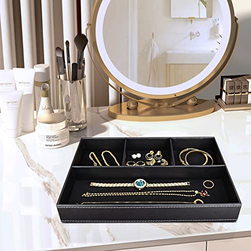 GORESE 2 Pieces Faux Leather Valet Tray for Men, Stackable Jewelry Organizer for Drawers, Nightstand Caddy Tray for Key, Wallet, Sunglass, Watch, Coin, Phone, Bedside Desk-top Storage Black - color: Black-2 Set