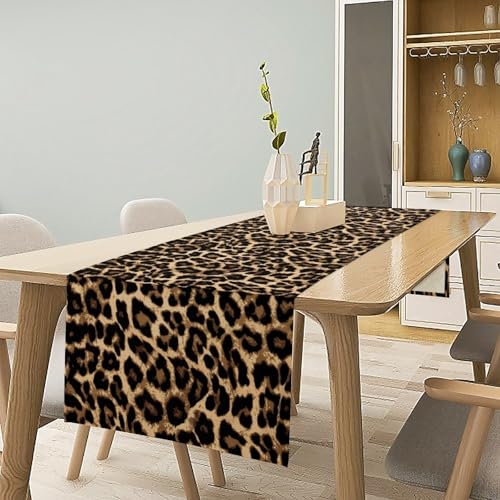 Brown Leopard Print Table Runner,Cheetah Animal Tiger Skin Pattern Art Kitchen Dining Table Decoration for Home Party Decor Table Runners 13x36in - color: Brown, size: 13x36in