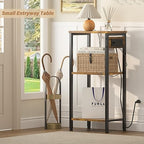 Asgolion Tall End Table with Charging Station, 3 Tier Narrow Tall Nightstand with Storage, Slim Side Table with USB Ports and Outlets for Bedroom, Living Room, Office, Rustic Brown and Black - color: Rustic Brown, style: With Outlet