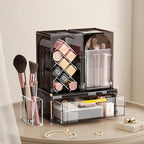 INVSSENE Stackable Makeup Organizer Countertop, Storage Perfume Skincare Cosmetic Lipstick Face Mask Makeup Brush Palettes, Ideal for Vanity Bathroom Counter - color: 3515 Coffee+Clear