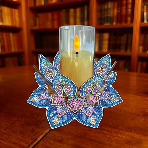 DIY Diamond Art Painting Candlestick Holders 5.71in Mandala Flower Shape Desk Candle Tray Tabletop Ornaments for Wedding Ramadan Party Home Table Centerpiece-Mandala07 - color: Mandala07