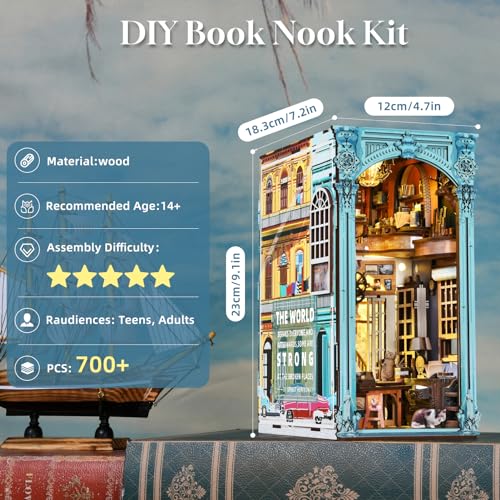 CCCDF DIY Book Nook Kit, Miniature Dollhouse Booknook Kit, 3D Wooden Puzzle Bookend Bookshelf Insert Decor with LED Light for Teens and Adults (Hemingway House) - style: Hemingway House