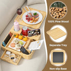 Couch Cup Holder, Couch Tray Cup Holder Sofa Tray, Large Capacity 2-Tier Wooden Trays with Drawer for Sofa, Bed, Picnic, Drinks, Snacks, Remote, Cell Phone, Headphones (Solid Pine Wood)12.5*12.5 in - color: Natural Pine Wood